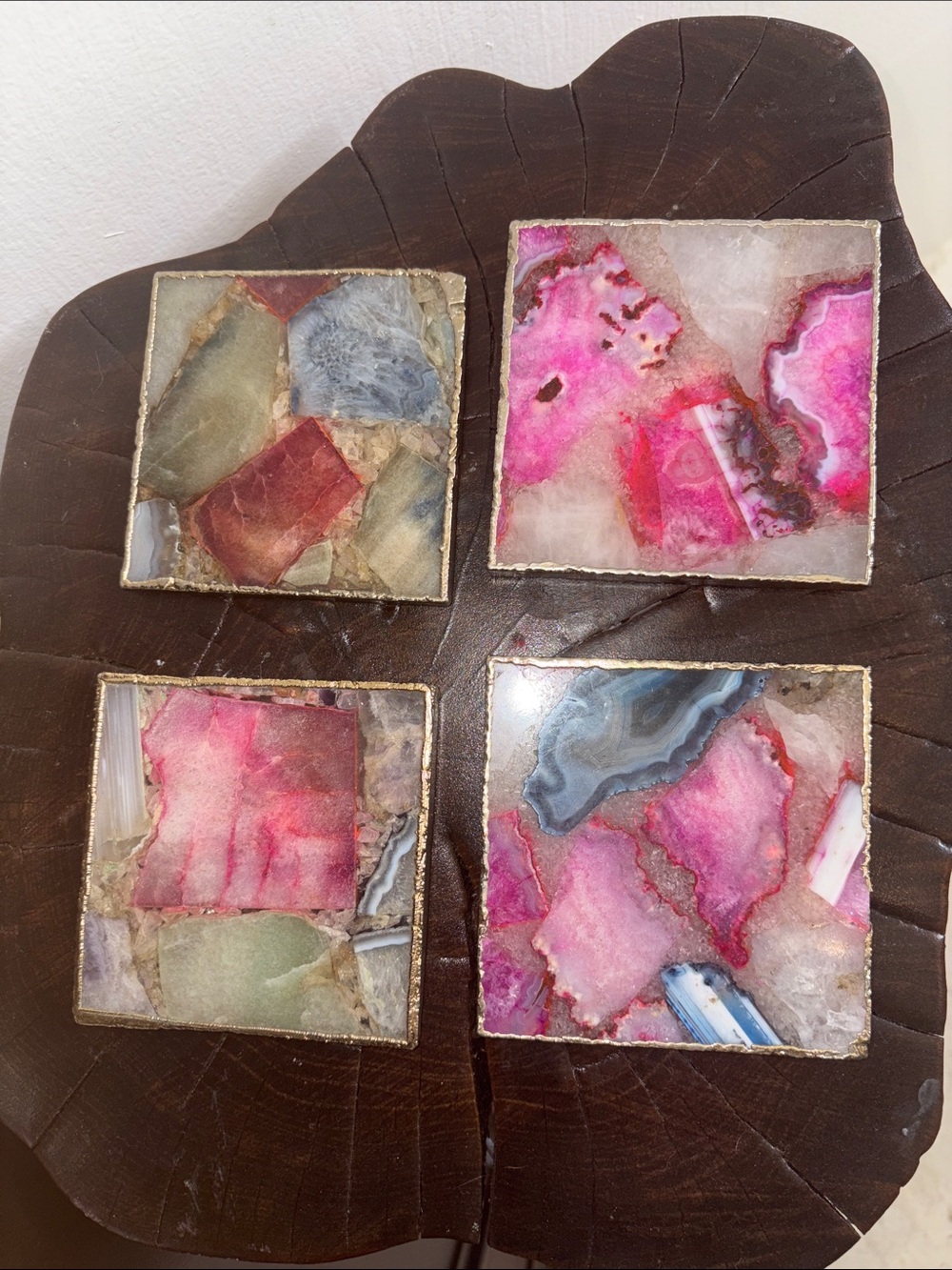 Anthropologie Pink Gold Neutral Agate Coaster Set of 4